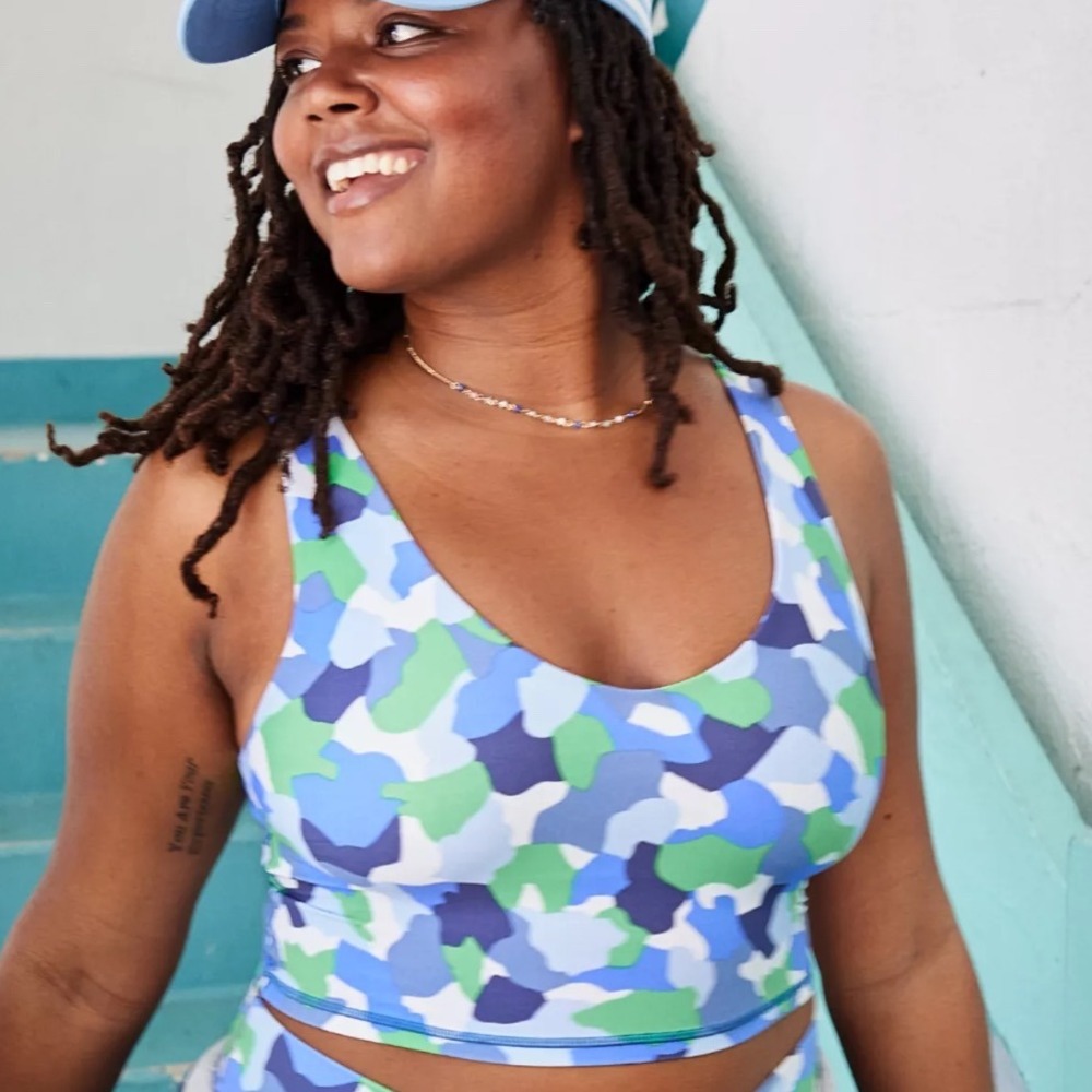 Aerie‎ Offline Real Me Recharge Camo Print Sports Bra XXL Blue Green Activewear